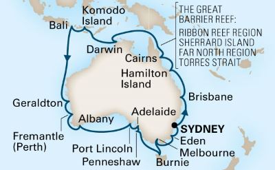 Australia circumnavigation cruise map