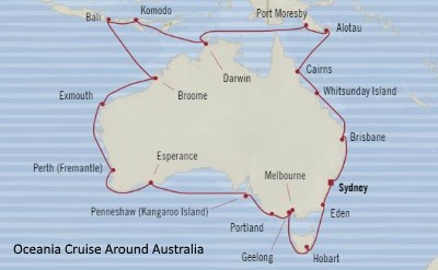 Oceania cruise around Australia map